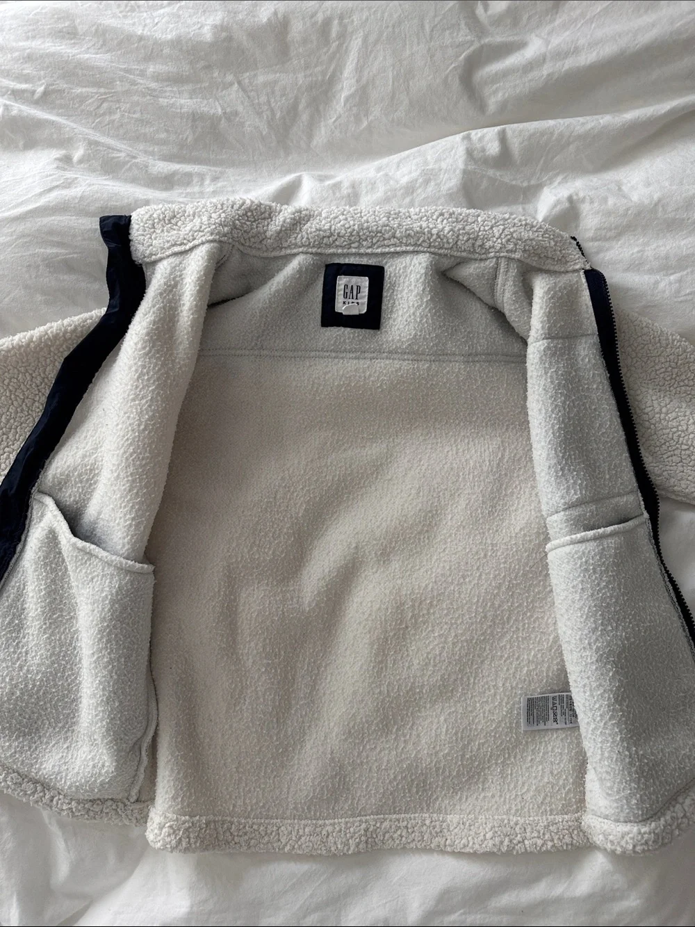 GAP Cream Sherpa Jacket with Navy Chest Pocket